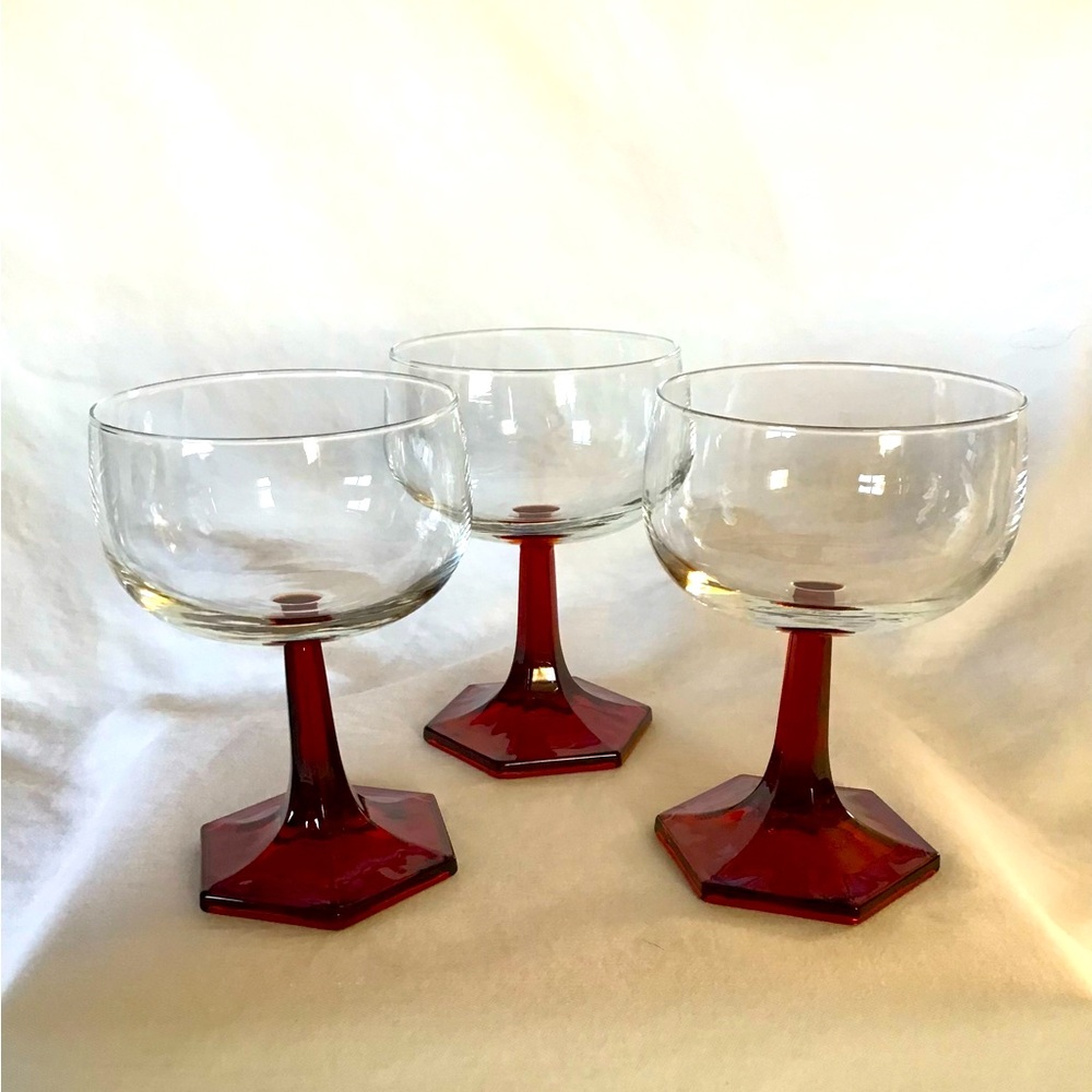 Luminarc France Ruby Red  Wine Glasses With Hexagonal Base Set Of 3
